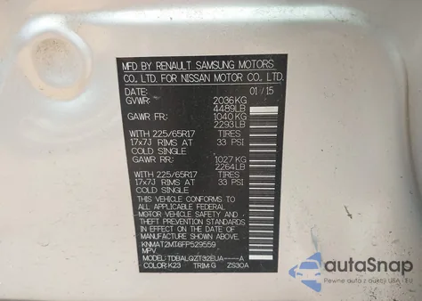 2015 Nissan Rogue Sv z USA, uszkodzony, nr VIN KNMAT2MT6FP529559